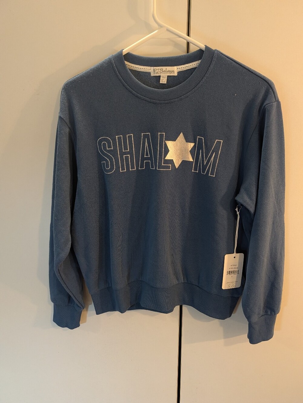 PJ Salvage Shalom Crewneck Sweatshirt in Blue with Star Graphic Woman's S NWT